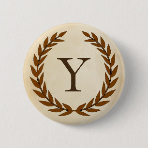 Macaron Rond 5 Cm Wreath Laurel sur le monogramme de parchemin Initi