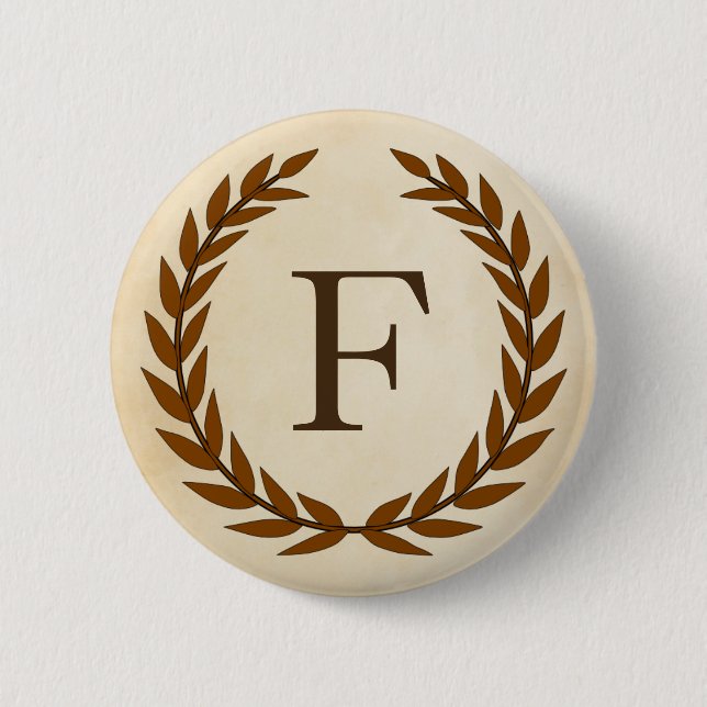 Macaron Rond 5 Cm Wreath Laurel sur le monogramme initial F (Devant)