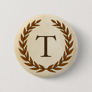 Macaron Rond 5 Cm Wreath Laurel sur le monogramme initial T