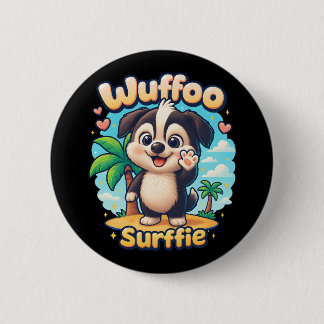Macaron Rond 5 Cm Wuffoo Surffie Cute Kawaii Puppy Tropical Island