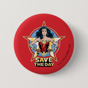 Macaron Rond 5 Cm WW84   Save the Day Wonder Woman Retro Comic Art