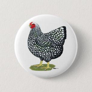 Macaron Rond 5 Cm Wyandotte :  poule Argent-lacée