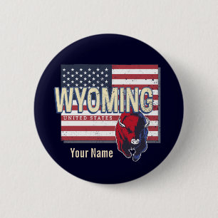 Macaron Rond 5 Cm Wyoming États-Unis Retro State Carte Vintage États