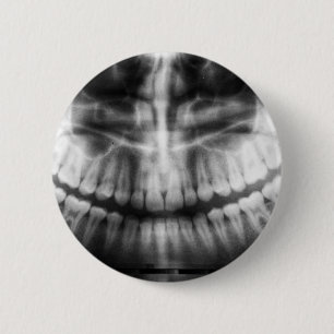 Macaron Rond 5 Cm X-Ray Teeth Bouche sourire noir et blanc