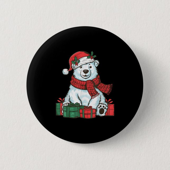 Macaron Rond 5 Cm Xmas Holiday Santa Hat Lar Bear Christmas  (Devant)