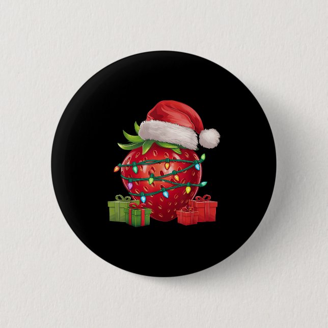 Macaron Rond 5 Cm Xmas Lighting Santa Hat Strawberry Christmas  (Devant)