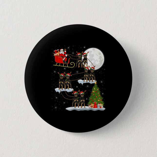 Macaron Rond 5 Cm Xmas Tree Lights Funny Santa Riding Rottweiler Dog (Devant)