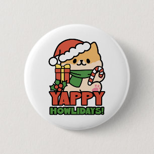 Macaron Rond 5 Cm Yappy Howlidays - Jote Christmas Dog Cartoon