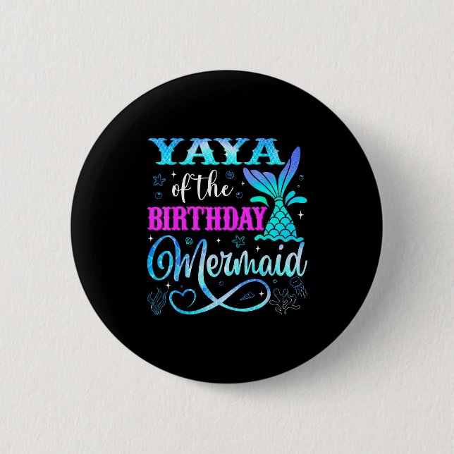 Macaron Rond 5 Cm Yaya Of The Birthday Mermaid Family Matching Party (Devant)