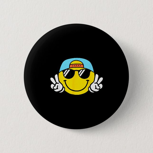 Macaron Rond 5 Cm Yellow Smile Face Cute Checkered Peace Smiling Hap (Devant)