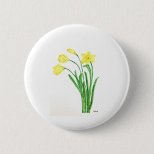 Macaron Rond 5 Cm Yellow spring floral watercolor daffodils flowers