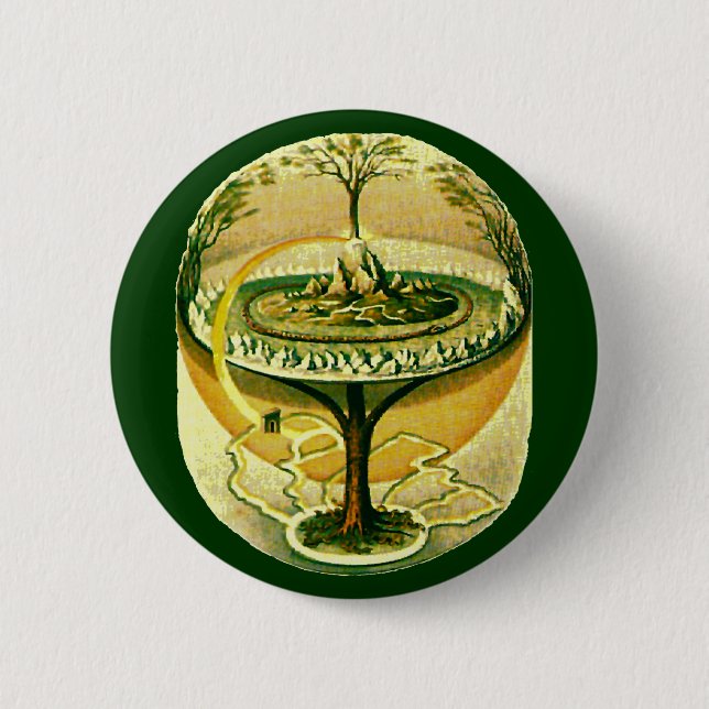 Macaron Rond 5 Cm Yggdrasil, Arbre De Vie (Devant)