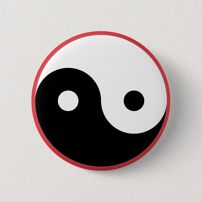 Macaron Rond 5 Cm Yin Yang - arrière - plan rouge (Devant)