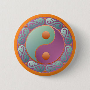 Macaron Rond 5 Cm Yin Yang Médaillon Violet Turquoise