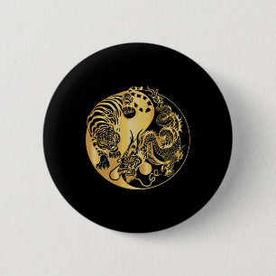 Macaron Rond 5 Cm Yin Yang Tigre Dragon Or