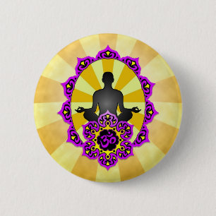 Macaron Rond 5 Cm Yoga Aum de méditation, pourpre et jaune
