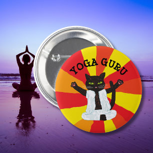 Macaron Rond 5 Cm Yoga cadeau chat guru enthousiaste méditation paix