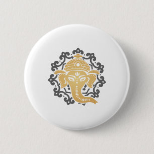 Macaron Rond 5 Cm Yoga Mandala Eléphant Hindous Dharma Chakra Hindou