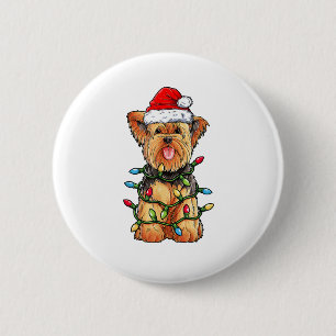 Macaron Rond 5 Cm Yorkie Yorkshire Terrier Père Noël Christmas Tree