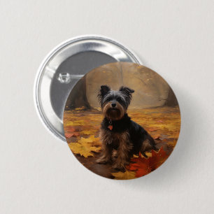 Macaron Rond 5 Cm Yorkipoo à l'automne Feuilles automne Inspire