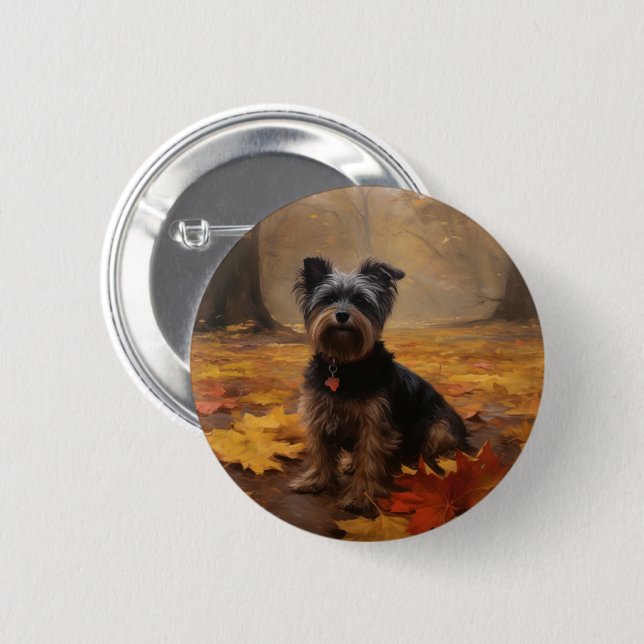 Macaron Rond 5 Cm Yorkipoo à l'automne Feuilles automne Inspire (Devant & derrière)