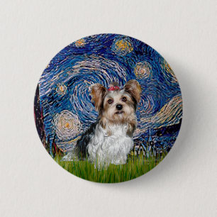 Macaron Rond 5 Cm Yorkshire Terrier (Biewer) - Nuit étoilée