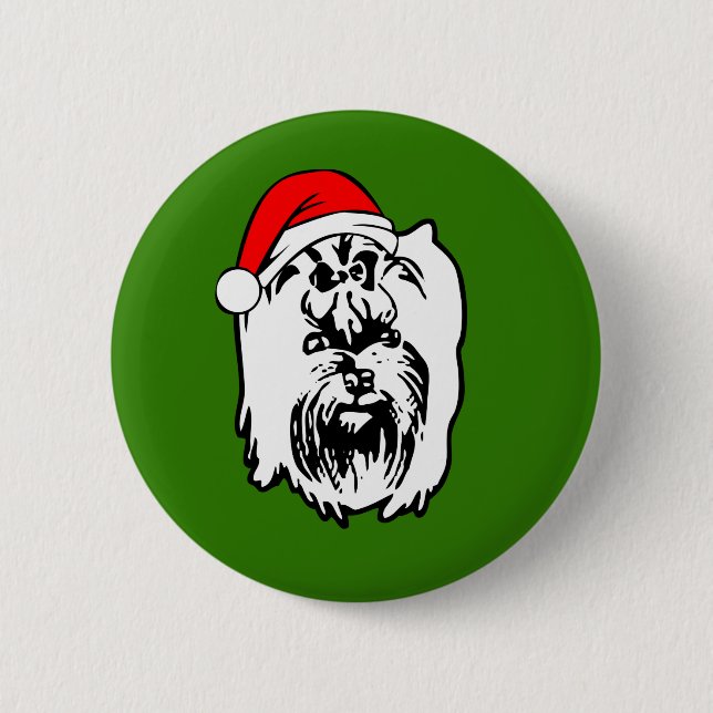 Macaron Rond 5 Cm Yorkshire Terrier Chien Noël Santa Hat (Devant)