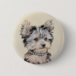Macaron Rond 5 Cm Yorkshire Terrier Puppy Peinture Chien original