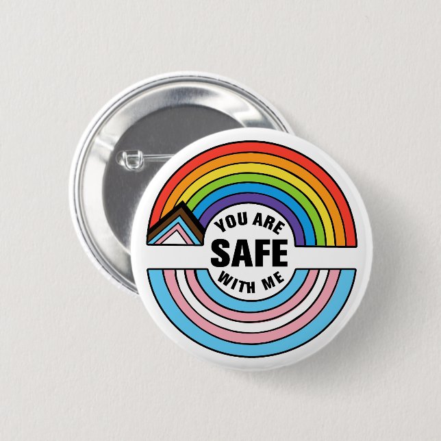 Macaron Rond 5 Cm You Are Safe With Me LGBTQIA Ally (Devant & derrière)