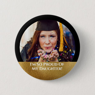 Macaron Rond 5 Cm Your Photo Proud Gold Graduation Button