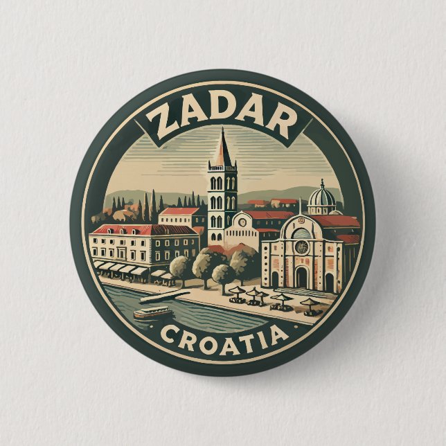 Macaron Rond 5 Cm Zadar Croatie Illustration Insigne d'art de voyage (Devant)