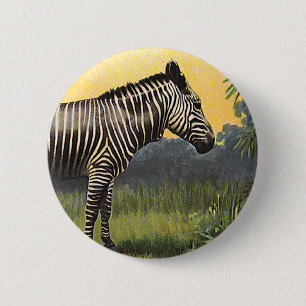 Macaron Rond 5 Cm Zèbre vintage dans la savane africaine, animal sau