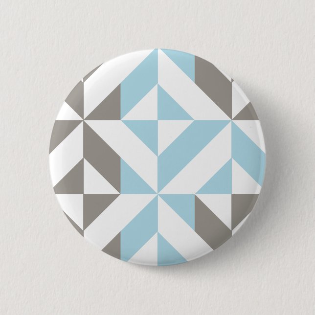 Macaron Rond 5 Cm ZigZag géométrique bleu et argent (Devant)
