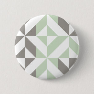 Macaron Rond 5 Cm ZigZag géométrique Sage Green et Silver