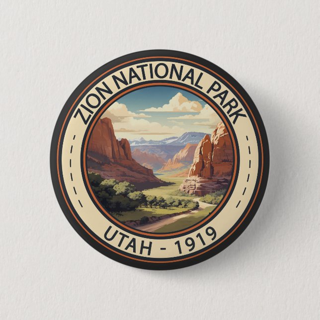 Macaron Rond 5 Cm Zion National Park Illustration Art de voyage (Devant)