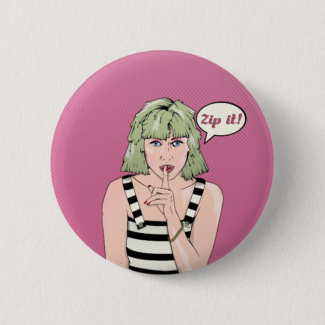 Macaron Rond 5 Cm Zip It Pop art femme (Devant)