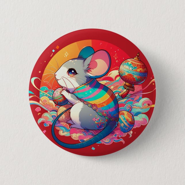 Macaron Rond 5 Cm Zodiaque chinois : Des rats aux richesses (Devant)