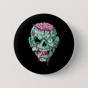 Macaron Rond 5 Cm Zombie Cerveau Visage Halloween Garçons Hommes Fem