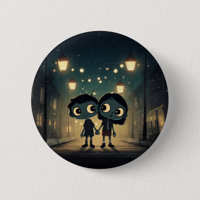 Macaron Rond 5 Cm Zombies mignons et Éffrayants en amour - Bouton (Devant)