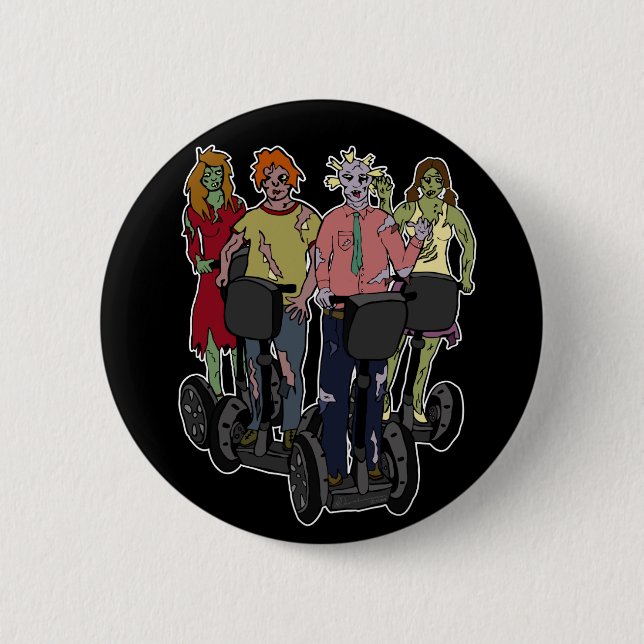 Macaron Rond 5 Cm Zombies sur Segways 2, bouton (Devant)