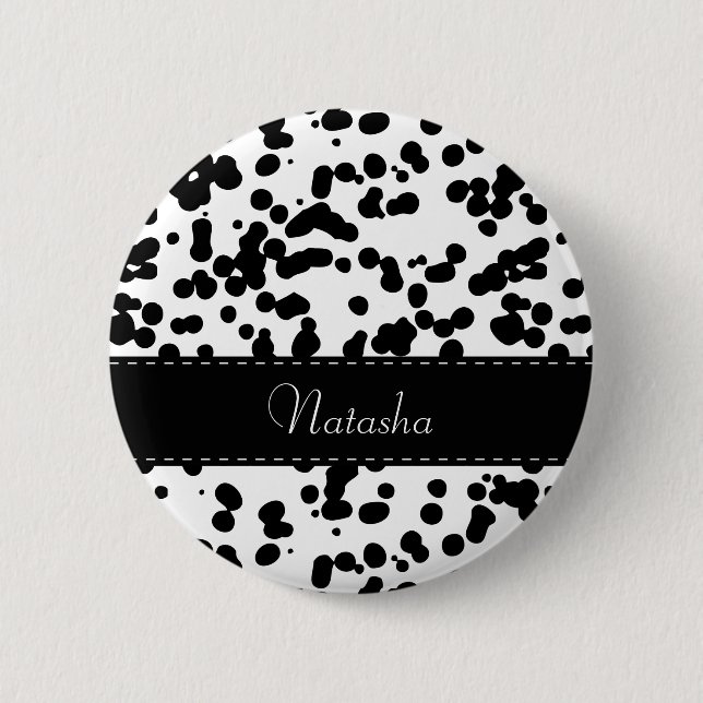 Macaron Rond 5 Cm Zones dalmatiennes noires et blanches (Devant)