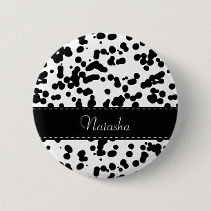 Macaron Rond 5 Cm Zones dalmatiennes noires et blanches