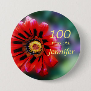 Macaron Rond 7,6 Cm 100 Ans, Rouge Vivid Gazania Flower Button Pin