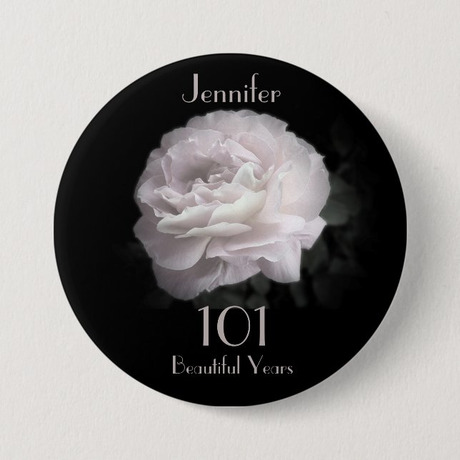 Macaron Rond 7,6 Cm 101 Ans, Rose Pale Rose Bouton Pin (Devant)