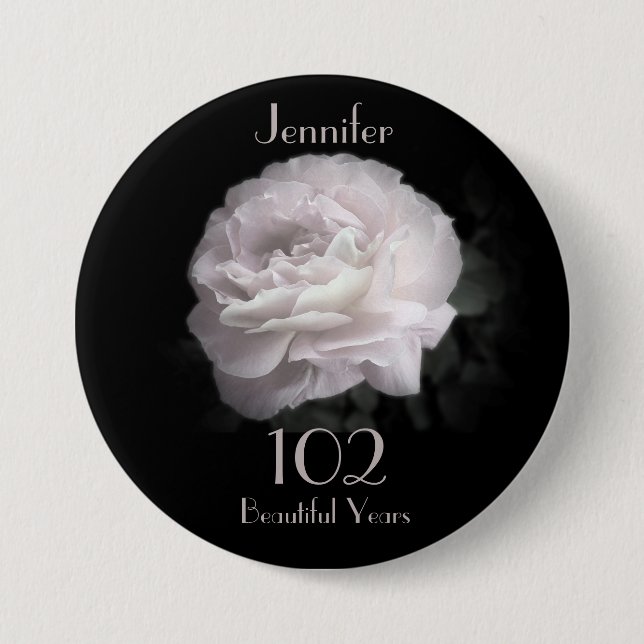 Macaron Rond 7,6 Cm 102 Ans, Rose Pale Rose Bouton Pin (Devant)