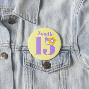 Macaron Rond 7,6 Cm 15ème anniversaire filles jaune violet