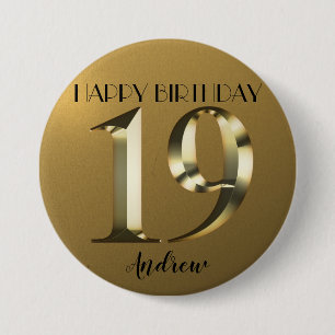 Macaron Rond 7,6 Cm 19e anniversaire d'or métallique