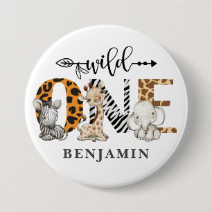 Macaron Rond 7,6 Cm 1er anniversaire Wild One Safari Animaux Thème