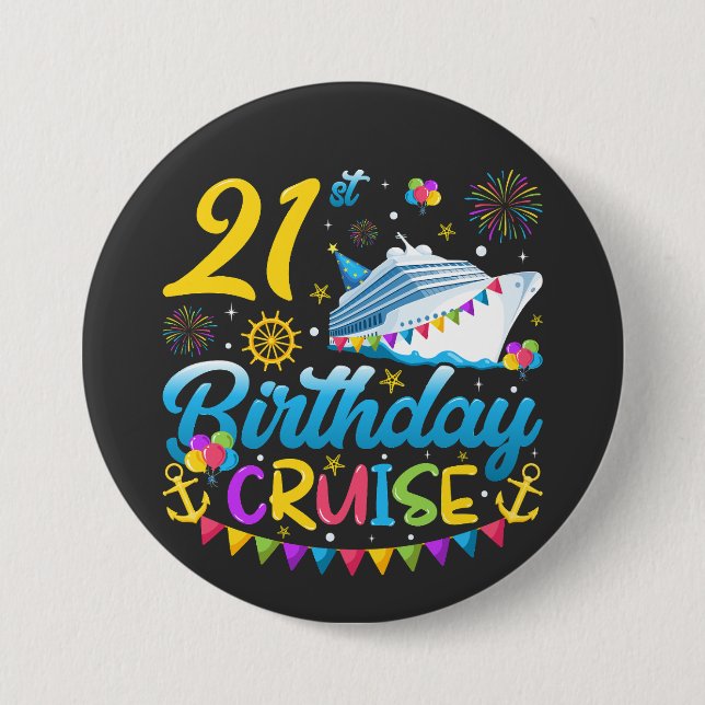 Macaron Rond 7,6 Cm 21e anniversaire Croisière B-Day Party Round (Devant)