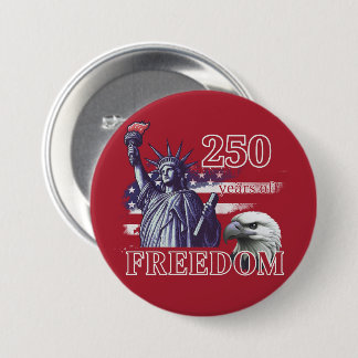 Macaron Rond 7,6 Cm 250th Anniversary USA Flag Liberty Eagle Freedom